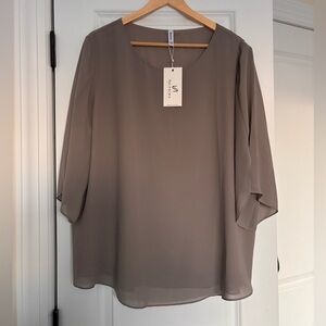 Neineiwu Khaki Loose Casual Short Sleeve Blouse Taupe 2XL NEW WITH TAGS